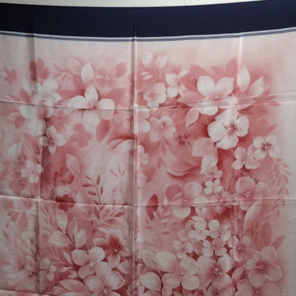 Luxury Nina Ricci Silk Scarf – Pink Floral Design with Blue, Grey & White 30x30